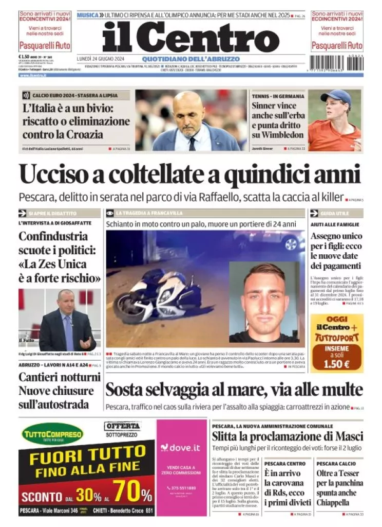 Prima-pagina-il centro-oggi-edizione-del-2024-06-24